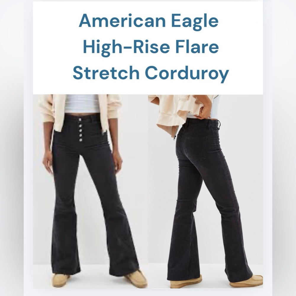 American Eagle Super Hi-Rise Corduroy Flare Jeans Gray NWT Size 8 29W